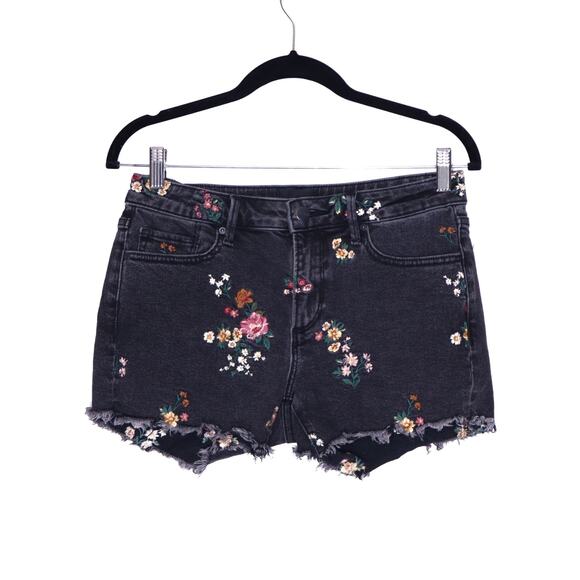 DRIFTWOOD Connie Shorts Whiplash Black Floral Embroidered Denim Women's 26 - Picture 3 of 11